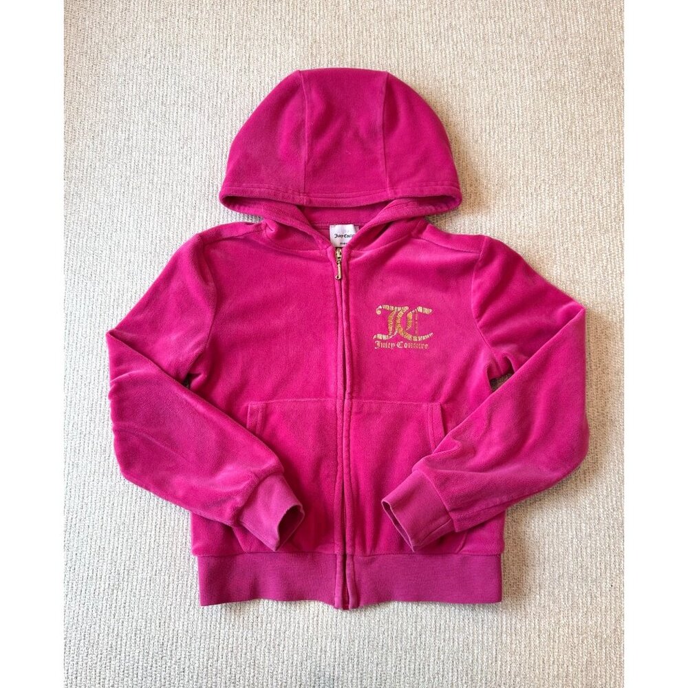 Juicy Couture Kids Zip Up Hot Pink Velour Sweatshirt Size Girls 8/9 Medium